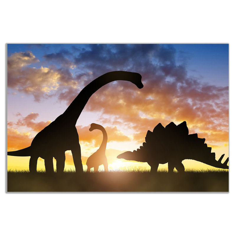Dinosaurs Sunset - Wrapped Canvas Print, 31cm H x 46cm W