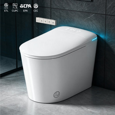 Toilette Smart Bidet - Couvercle à ouverture / fermeture automatique, siège chauffant, sécheuse, veilleuse, affichage à DEL, double chasse automatique, capteur de pied, toilette monobloc allongée moderne pour la salle de bain