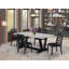 Cet ensemble de salle à manger 7 pièces comprend une table avec plateau de style jacobéen vieilli et 6 chaises empilables recouvertes de tissu de polyester noir brossé.-969945447-969945441