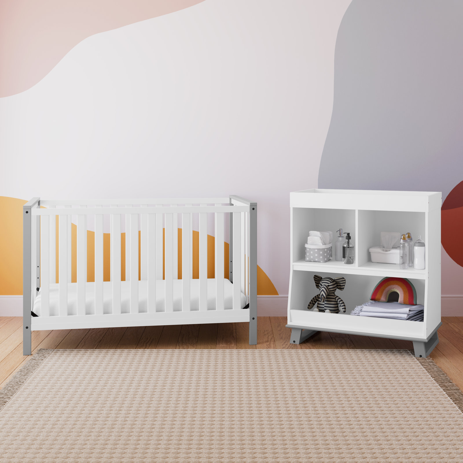 Modern Pacific 2-Piece Nursery Furniture Set, White/Gray
