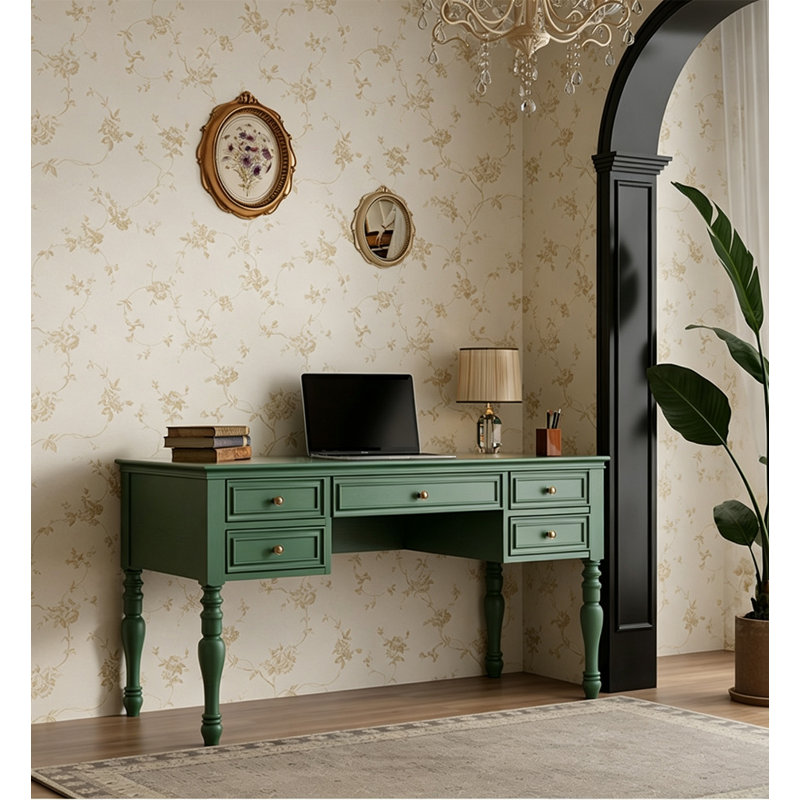 Bureau traditionnel en bois vert pour chambre, bureau à domicile et salle d'étude, H 30,51 po x l 55,12 po x P 23,62 po