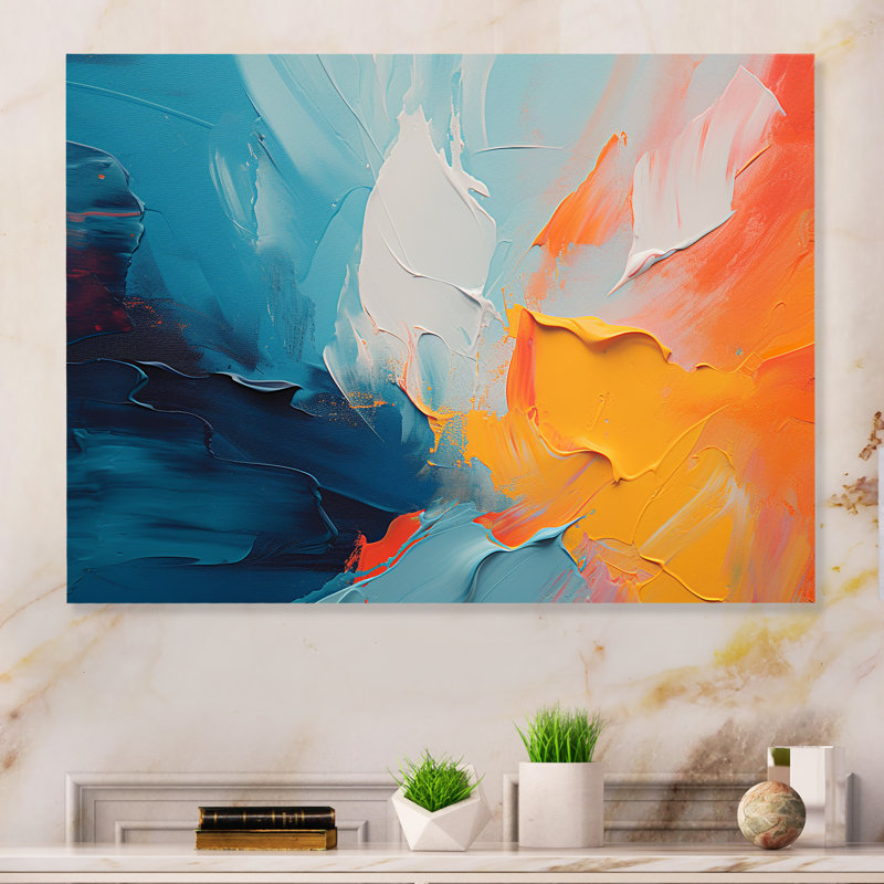 «Blue and Orange Paint Expression 4», art mural abstrait en métal MT134520, H 24 po x l 32 po x P 1 po