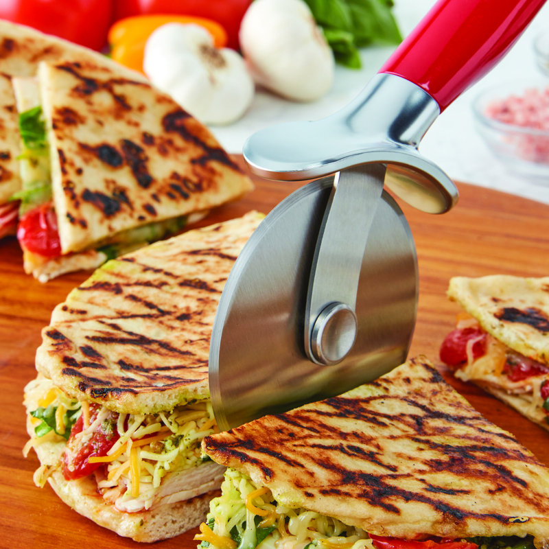Red Stainless Steel 9-Inch Pizza Wheel with Comfort Grip