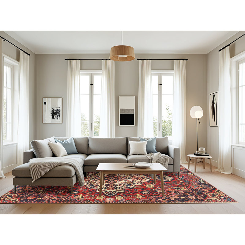 Tapis traditionnel rouge / noir, Rectangle 8 pi x 10 pi