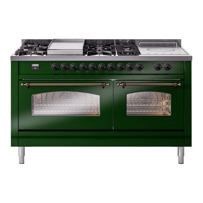 ILVE Nostalgie II Series 60 inch Dual Fuel Range with 5 Sealed Burners, Griddle, Frenchtop (Glass Door)