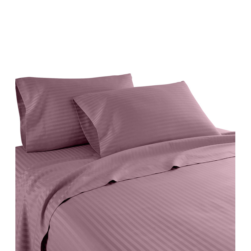 Egyptian Cotton Machine Woven Striped Sheet Set, Purple, Twin