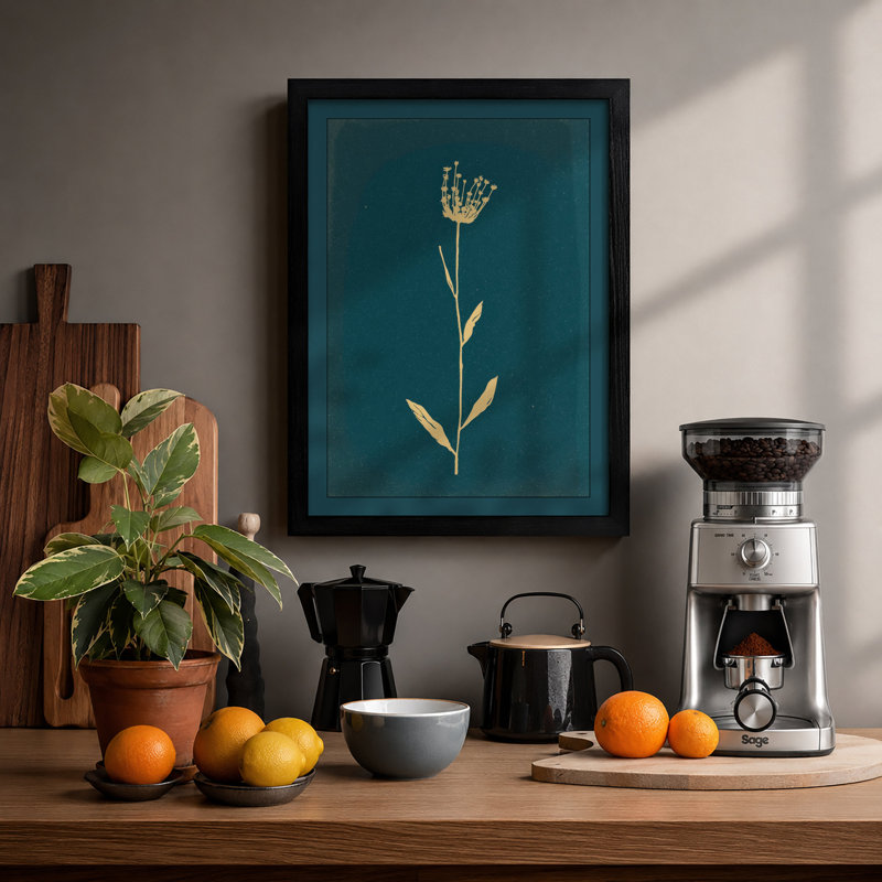 Single Stem in Cream Botanical - Framed Print, A2 - 59.4 x 42.0 cm, Black