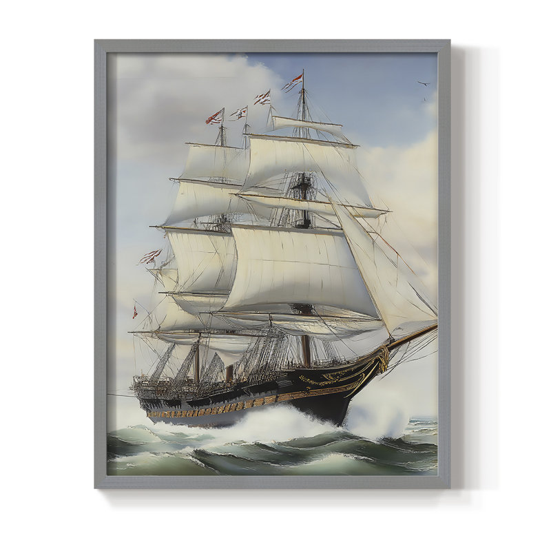 Reproduction encadrée NAUTICAL Series Lxxiv - bois massif, Gris, H 15 po x l 12 po