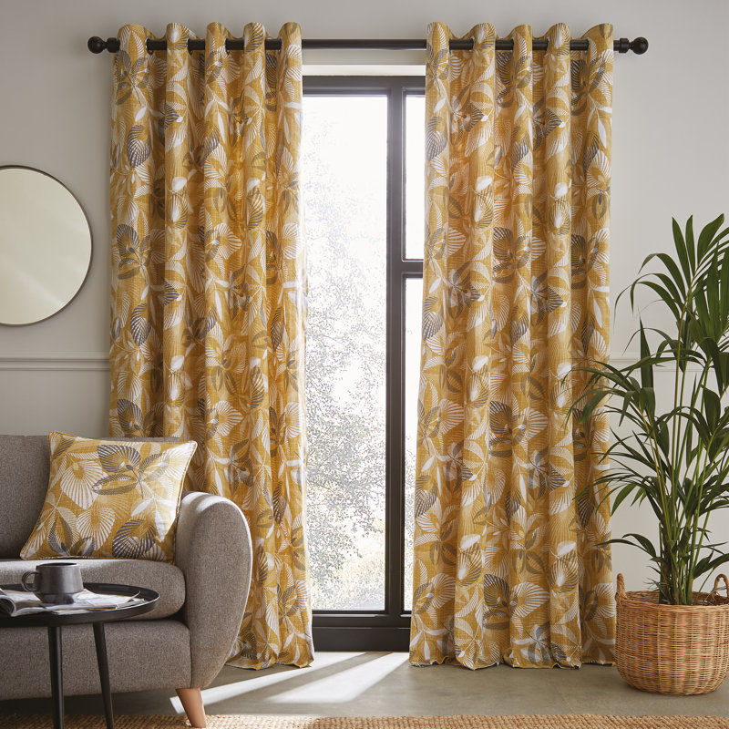 Abbotsley Leaf Print Eyelet Curtains, Width 168 x  Drop  183cm