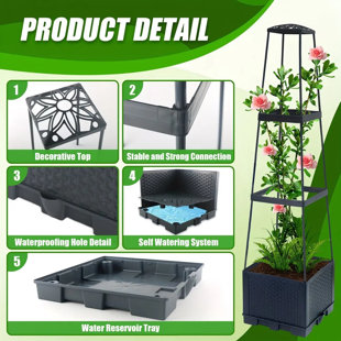 2-Pack 44.8" Self-Watering Tomato Planter Box with Trellis, Heavy-Duty Raised Garden Bed with Climbing Support for Vegetables, Vines & Flowers