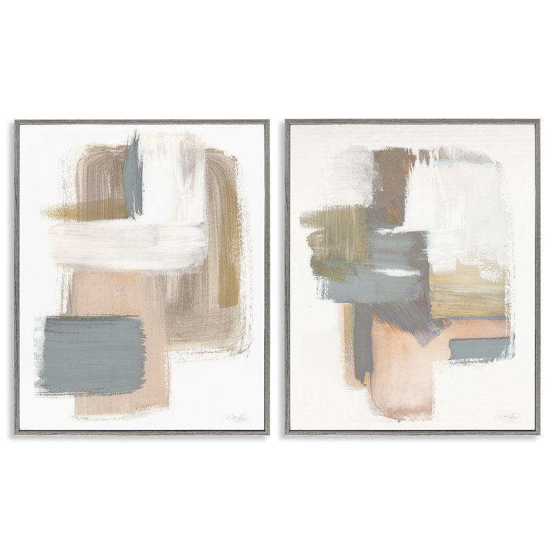 «Abstract Abstract Beige Brushed Neutrals», ensemble de 2 giclées encadrées par Stella Chang, Estampe numérique Farmhouse