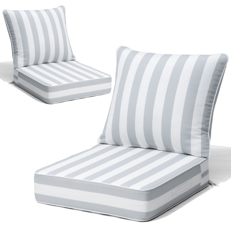 24'' W X 24'' D X 5.5'' H Outdoor Deep Seating Cushions, 2, Gray/White Stripe