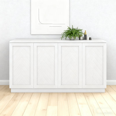 60.1” Large Storage Sideboard (4 Doors, Adjustable Shelves, Silver Handles) - Kitchen/dining/living ，white