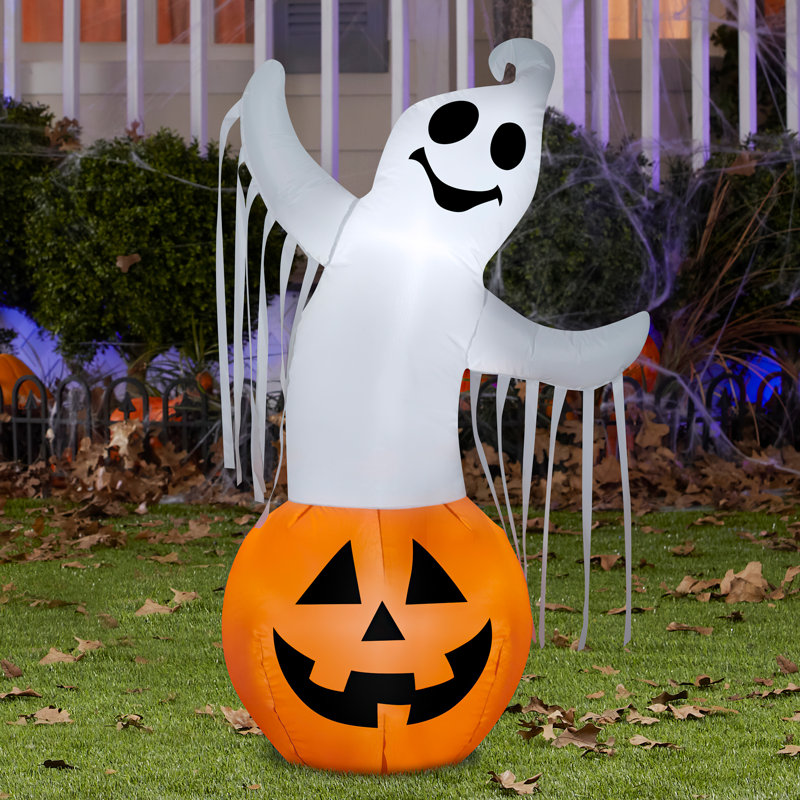 3.5 ft Multicolored Inflatable Ghost in Pumpkin Outdoor Decor