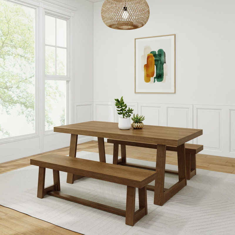 Linzy 6-Person Solid Wood Dining Set, Pecan Wirebrush