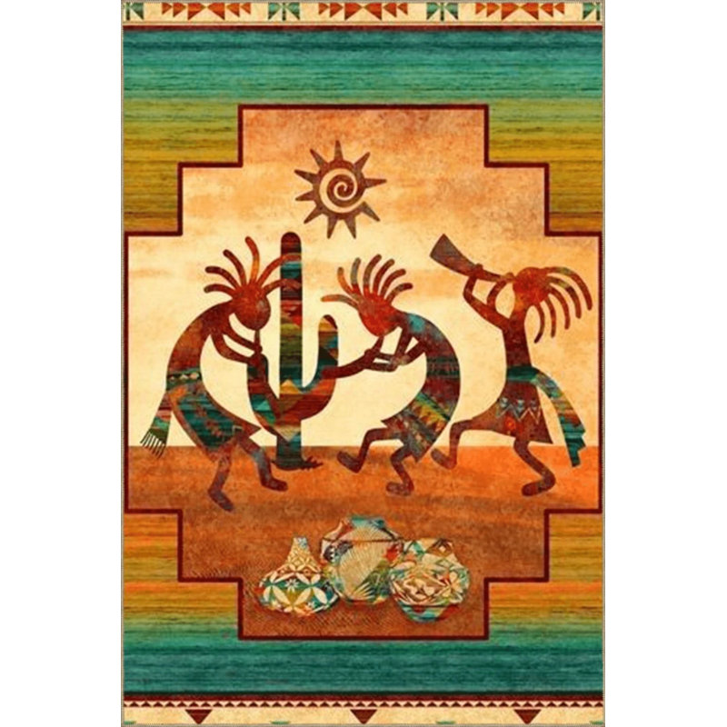 Tapis décoratif multicolore à motif humain et cactus, Rond 5 pi
