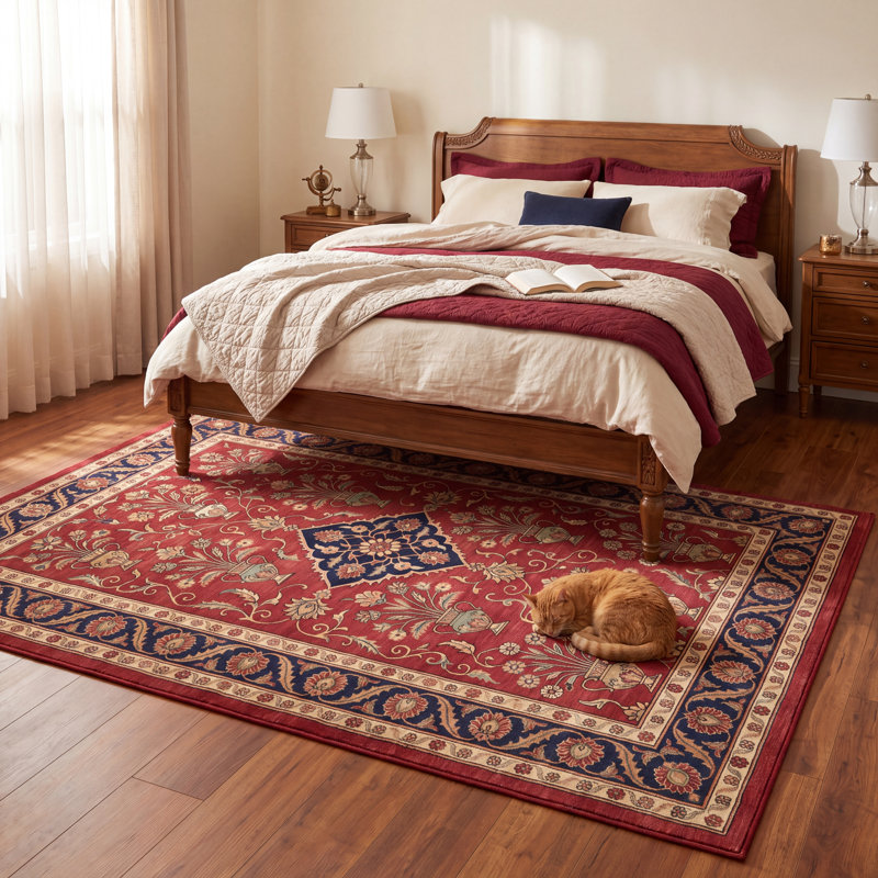 Tapis Woundwort traditionnel à motif floral intégral, couleur marine, orange, or, vert, crème, ivoire, antidérapant, à poils courts, pour l'intérieur et l'extérieur, adapté aux animaux de compagnie, salon, chambre, salle à manger, entrée, couloir, bureau, lavable