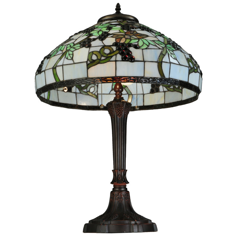 28" Multicolor Stained Glass and Bronze Table Lamp