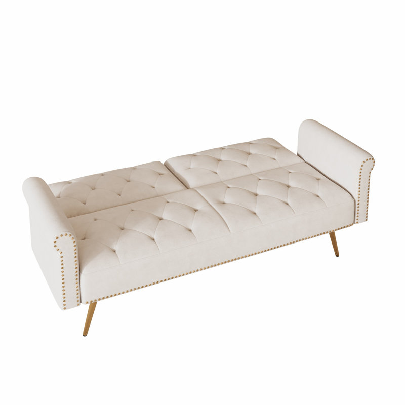 Causeuse capitonnée, canapé rembourré avec coussin décoratif, Beige