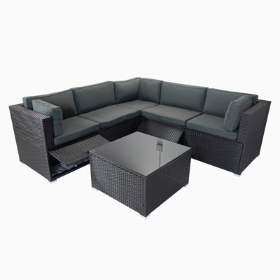 6 Pieces Pe Rattan Sectional Outdoor Furniture Cushioned Sofa Set with 3 Storage Under Seat -  Latitude RunÂ®, 85CC89308AC941FEB0D265799EB3C77E