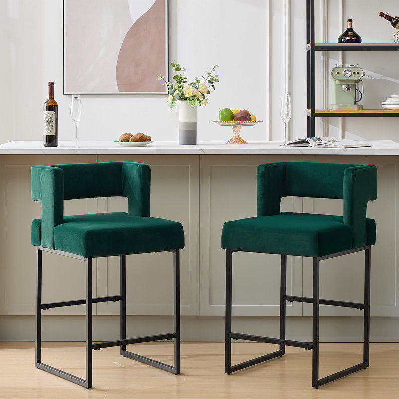 Tabouret de comptoir rembourré de 26 po avec structure en métal (ensemble de 2), Vert, Noir, noir, noir, noir