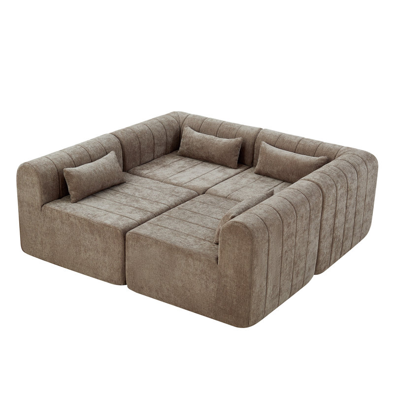 Forma 145.5 Inch Modern Modular Compression Boneless Sectional Sofa, Espresso Polyester