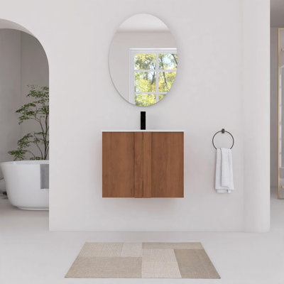 Meuble-lavabo mural 24 po avec lavabo en céramique et portes à fermeture douce, ébène brun
