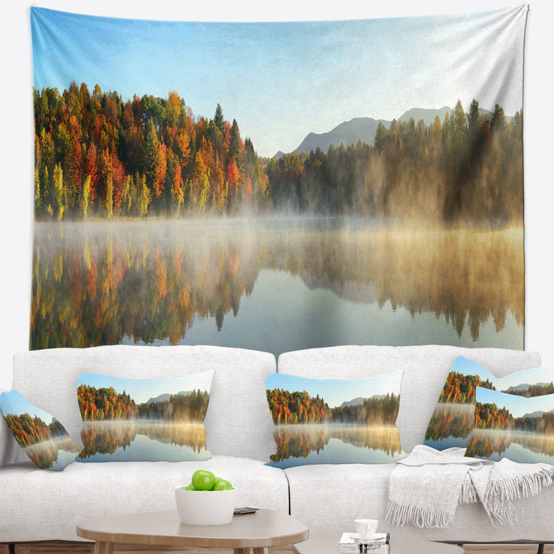 Tapisserie panoramique paysage marin brouillard d'automne paysage marin, H 68 po x l 80 po