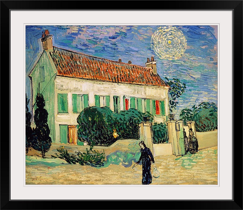 «White House at Night, 1890» par Vincent Van Gogh, reproduction d'art, H 19 po x l 24 po x p 1 po, Cadre noir