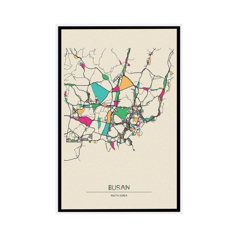 Busan, South Korea Map by Ayse Deniz Akerman - Floater Frame Gallery-Wrapped Canvas Giclée on Canvas