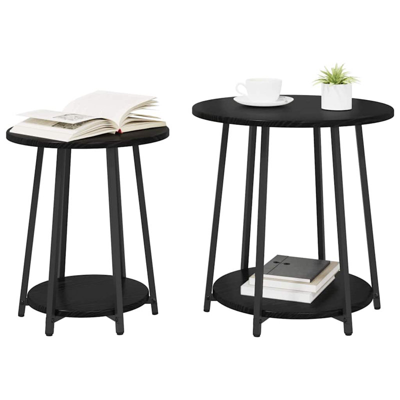  Side Table Set With Shelf 2 Pcs Black Oak 50 X 50 X 51 Cm, Black Oak