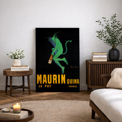 Retro Maurin Quina French Advertisement Green Devil Artwork, Bar Kitchen Man Cave Pictures, Framed Canvas Giclee Print Wall Art.