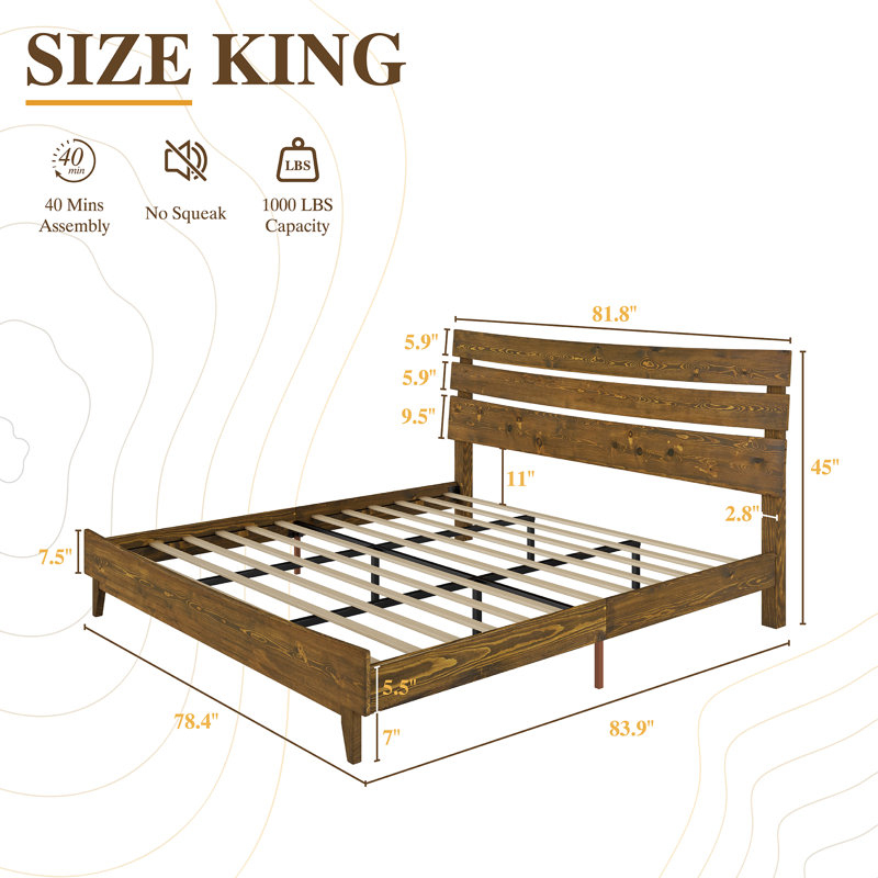 Lit plateforme en bois massif Camira, Très grand, Caramel