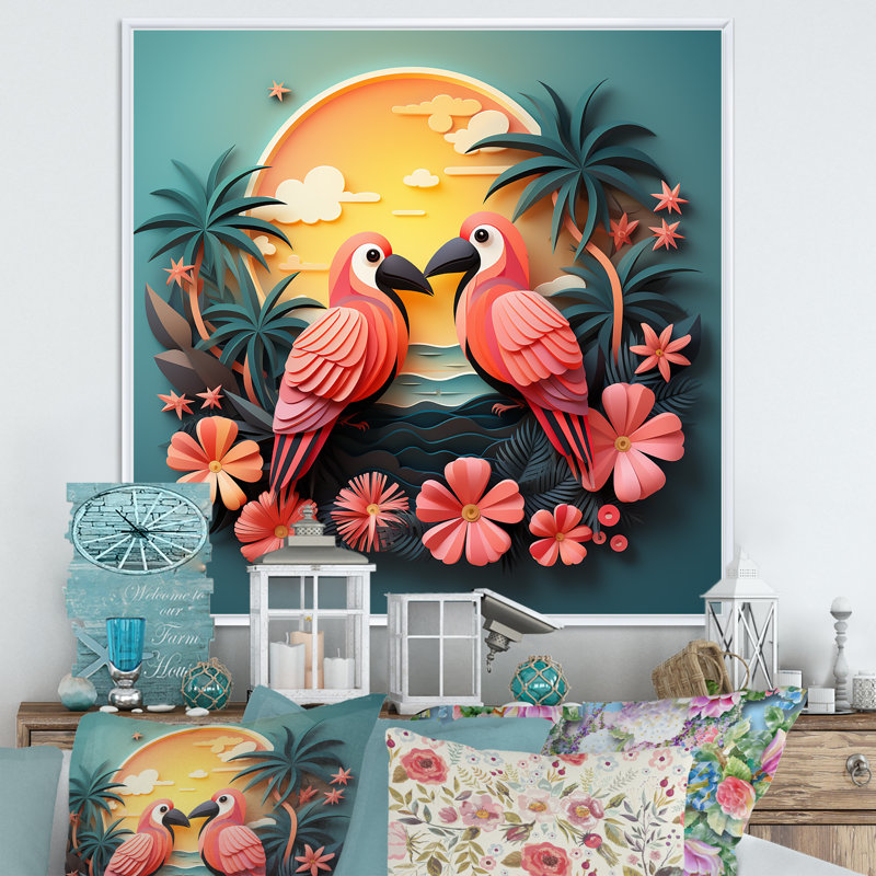 Toucans tropicaux - oiseau, art mural, H 36 po x l 36 po, Blanc