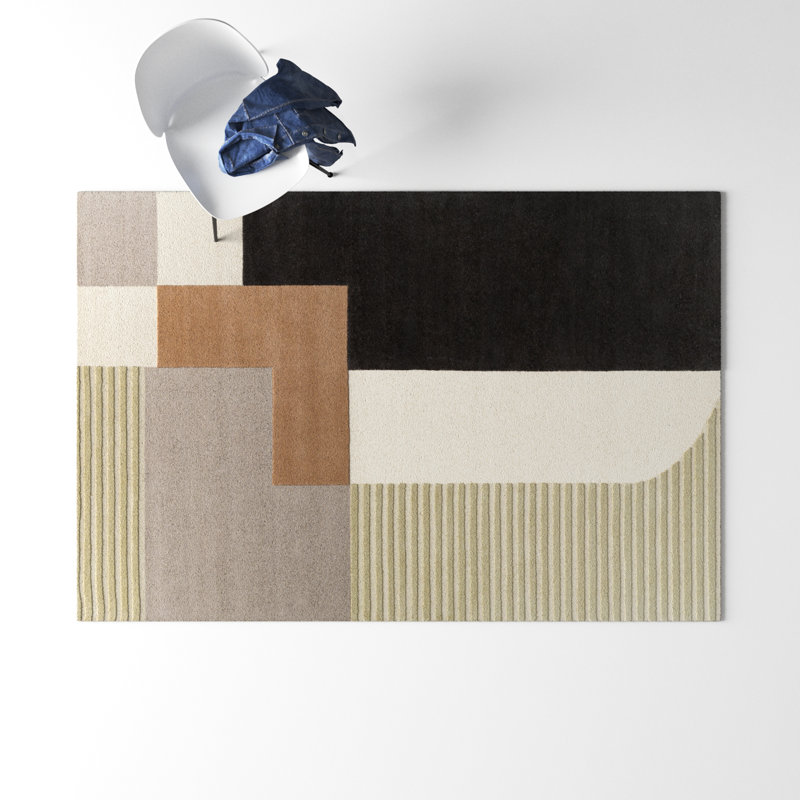 Handmade Tufted Geometric Black Wool 6' x 9' Area Rug