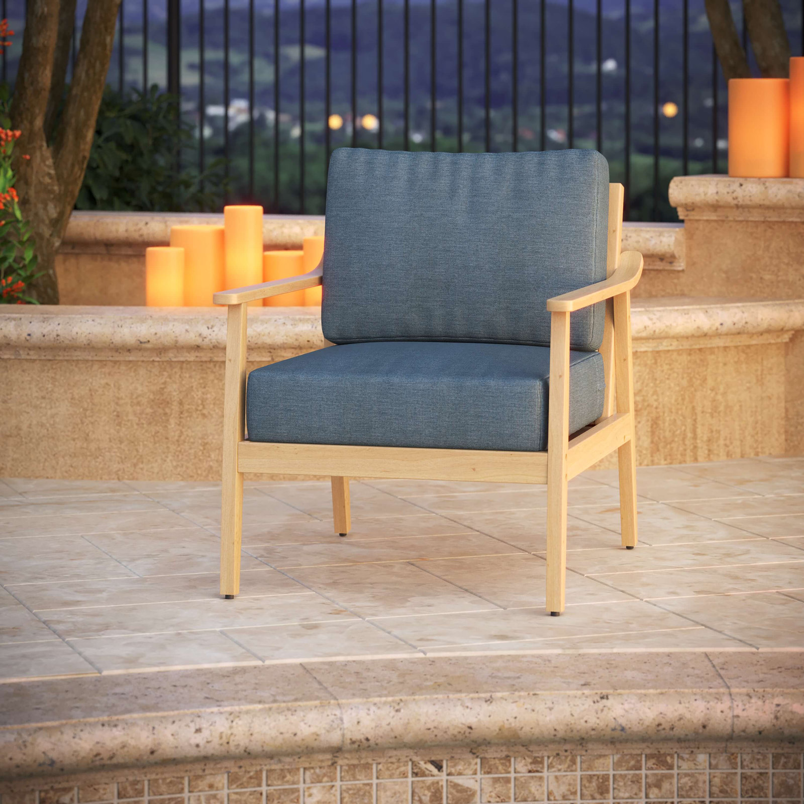 Amala Outdoor Sunbrella® Seat/Back Cushion, Sunbrella® Spectrum Denim Plainweave, 25" W x 25.5" D