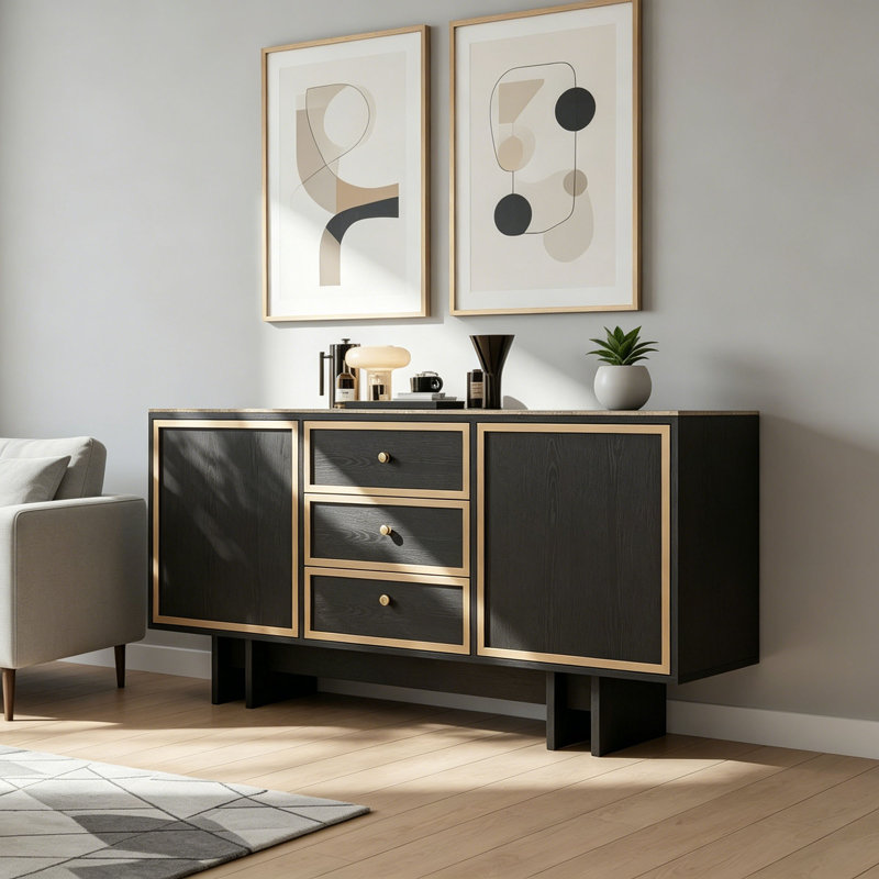 Buffet en bois massif fritté simple, H 35,43 po x l 74,81 po x P 15,74 po