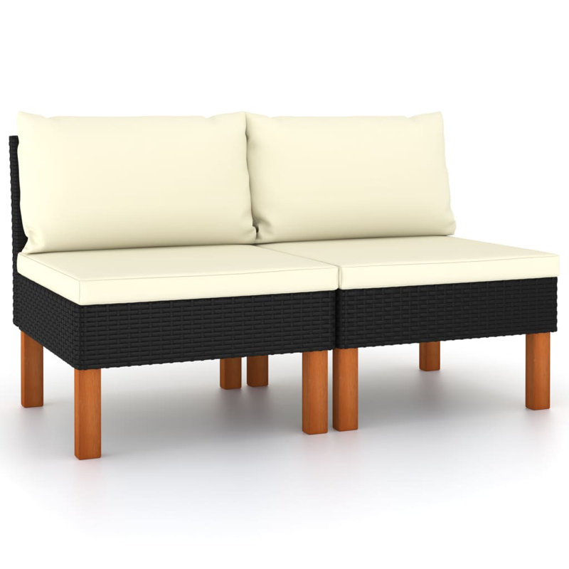 23.8" Wide Eucalyptus Rectangle Patio Sofa with Cushions, Cream, Black, 2