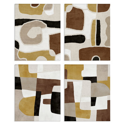 Earthy Boho Geometrics 4 Piece Canvas Wall Art Set, design by Amber Sterling
