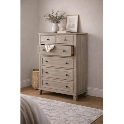 Danar 5-Drawer Transitional Chest In Gray Oak