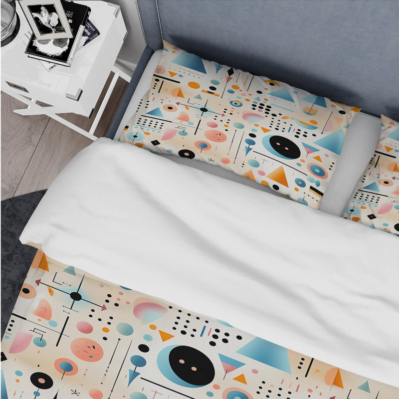 Multicolor Eclectic Geometric Diversity Polyester Box Stitch Dots Duvet Cover Set, King Duvet Cover + 2 King Shams