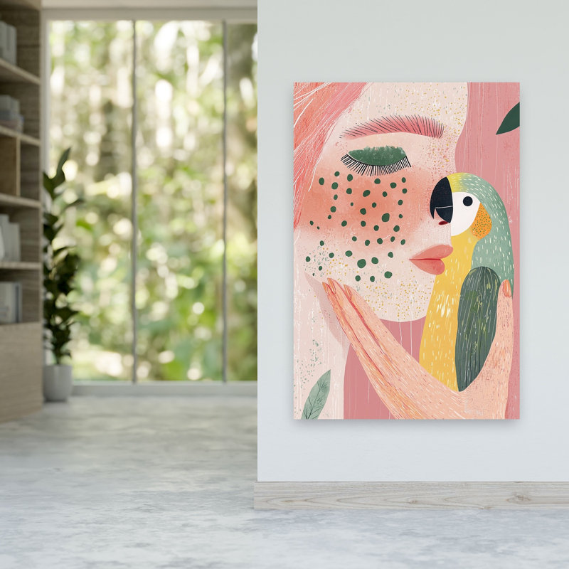 Serene Woman Tropical Bird Bird Tropical Wall Art Print by Mathieu - Wrapped Canvas Print, 152.4cm H x 101.6cm W