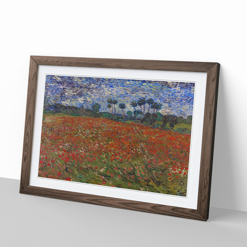 Poppy Field by Vincent Van Gogh - Picture Frame Painting, Walnut Framed, 36cm H x 48cm W x 2cm D