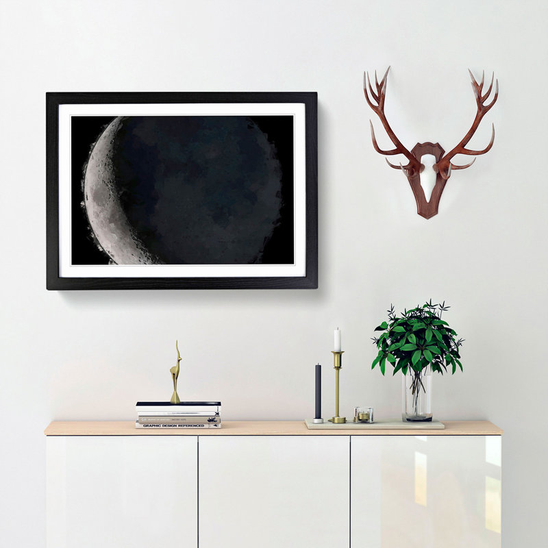 Crescent Moon Shadow in Abstract - Picture Frame Graphic Art Print, Black Framed, 62cm H x 87cm W x 2cm D