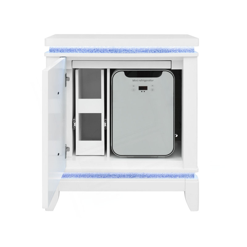 Table de chevet blanche avec glacière, USB et haut-parleur Adalid