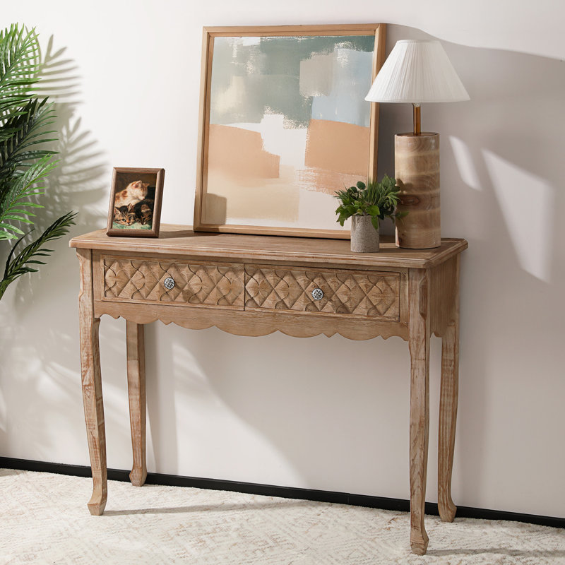 Tramia 42" Console Table With 2 Drawers, Natural Wood