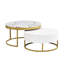 Table basse ronde moderne avec gigognes et tiroirs en ton doré et blanc