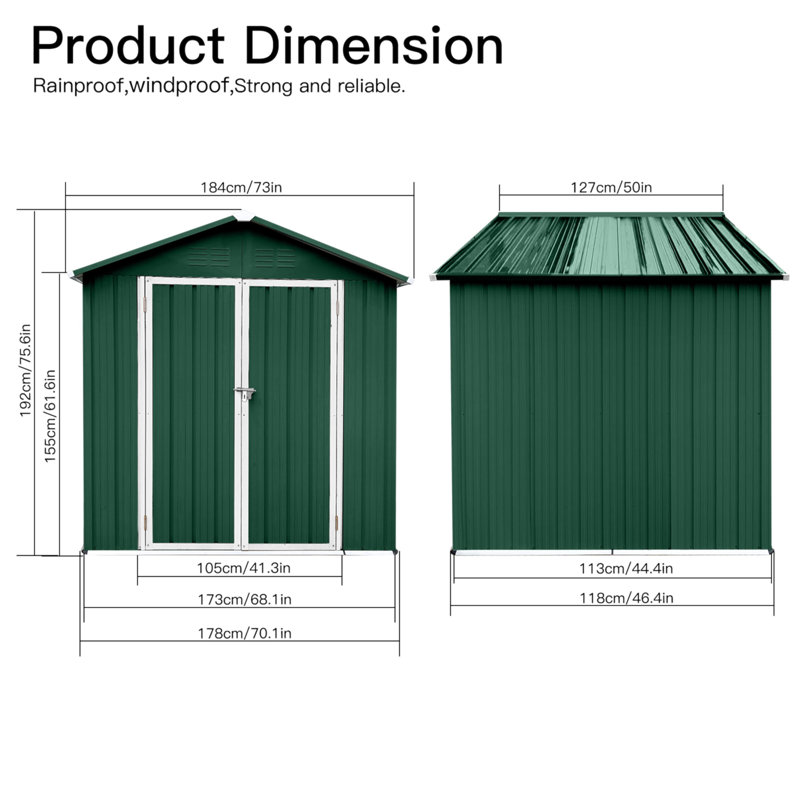 Outdoor Storage Sheds 6Ftx4ft Apex Roof Green+White, 75.6" H x 73" W x 50" D, Green