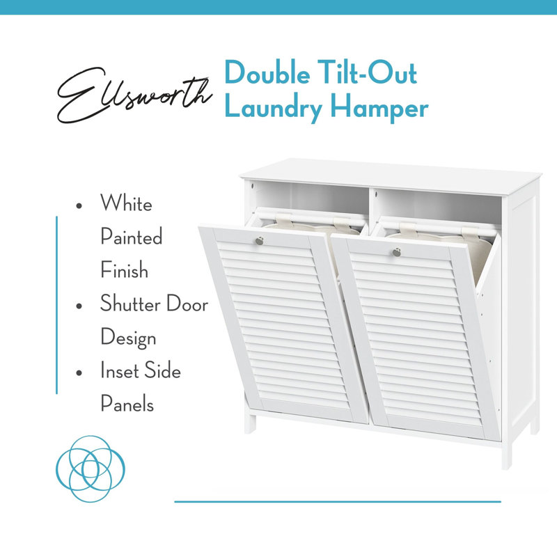 White MDF Double Tilt-Out Laundry Hamper Cabinet with Cloth Bags