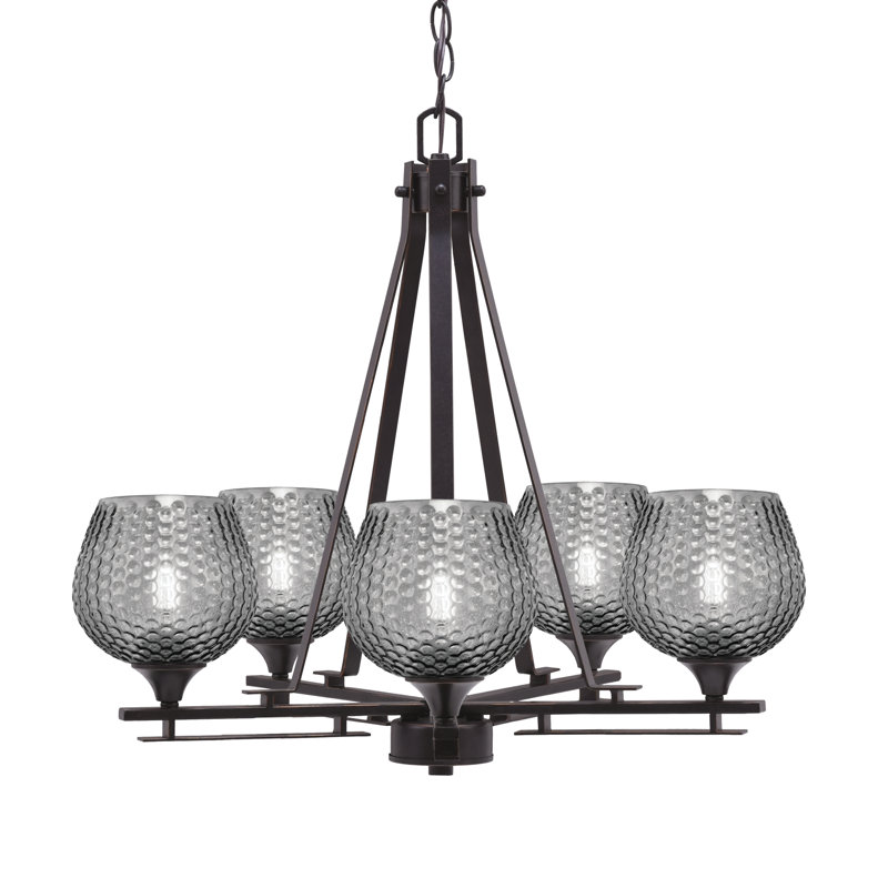 Uptowne 5 Light Uplight Chandelier Shown In Dark Granite Finish With 6" Smoke Textured Glass